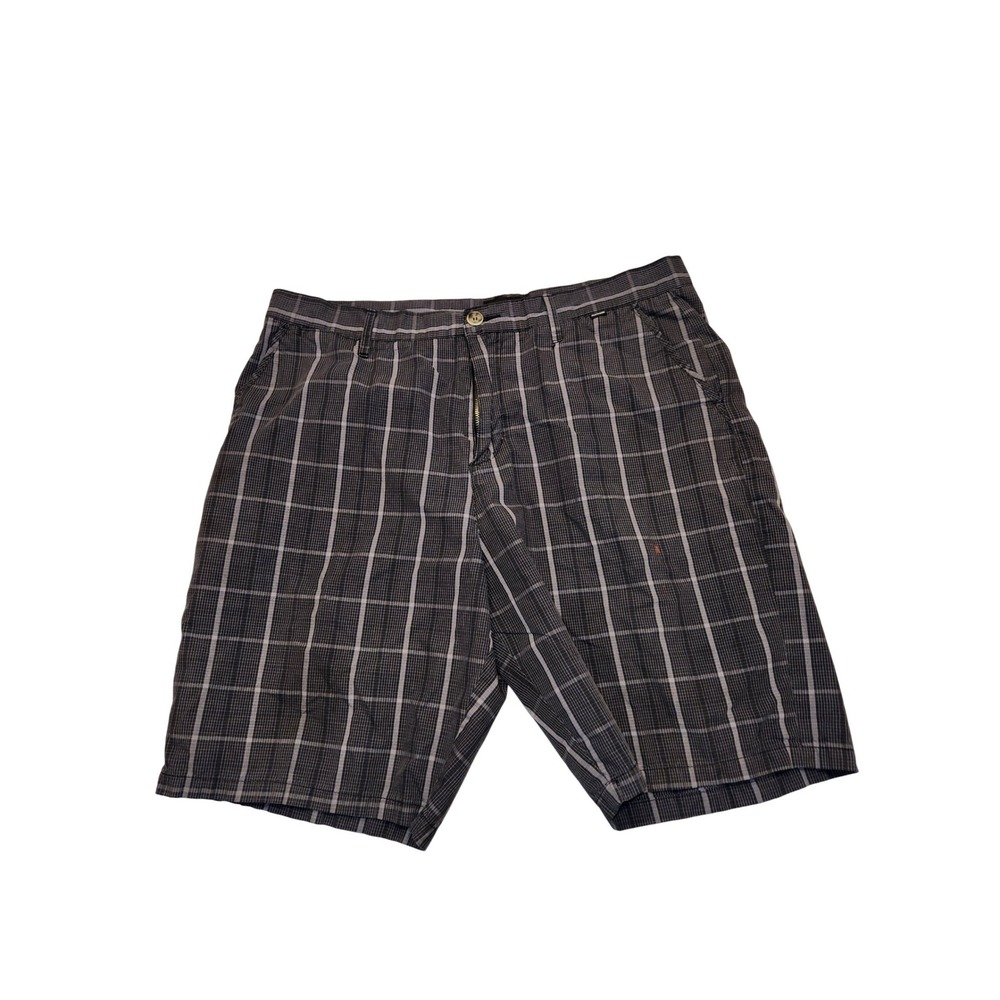 Hurley Mens Plaid Walk Shorts Grey Black Size 36 Skater Surf Casual